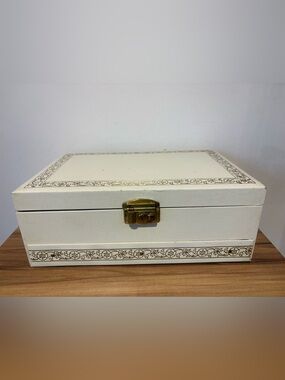 Classic White Jewelry Organizer Box with Floral Trim